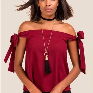 Francesca Burgundy Jaelynn Off the Shoulder Top